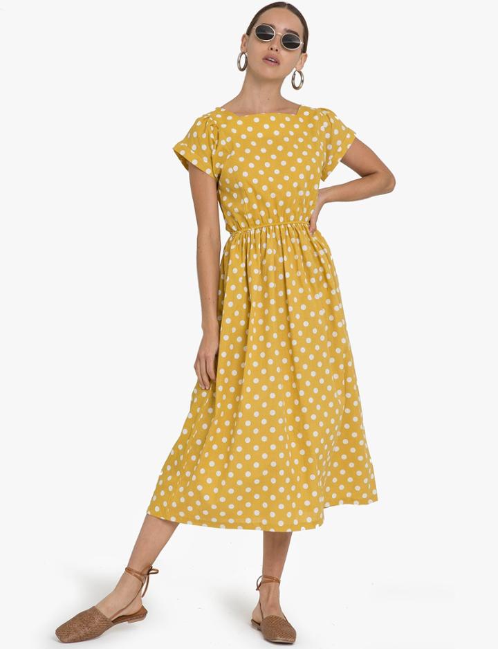 Pixie Market Yellow Polka Dot Midi Dress