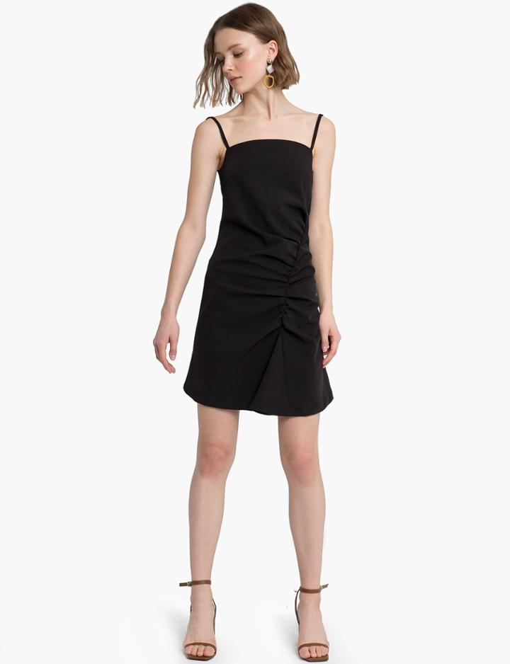 Pixie Market Ava Black Asymmetric Ruched Dress
