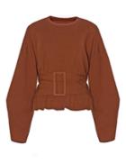 Pixie Market Brown Belted Knit Top