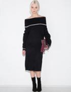 Pixie Market Black And White Stripe Off The Shoulder Knit Dress