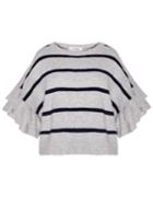 Pixie Market Grey Striped Ruffled Sweater