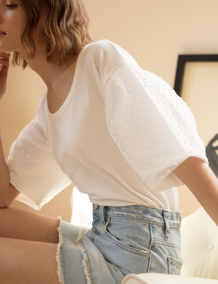 Pixie Market Mesh Dot Sleeve Tee