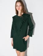 Pixie Market Green Ruffled Sweatshirt Dress