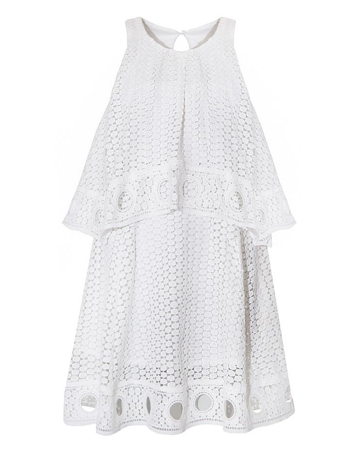 Pixie Market White Ring Hem Eyelet Dress