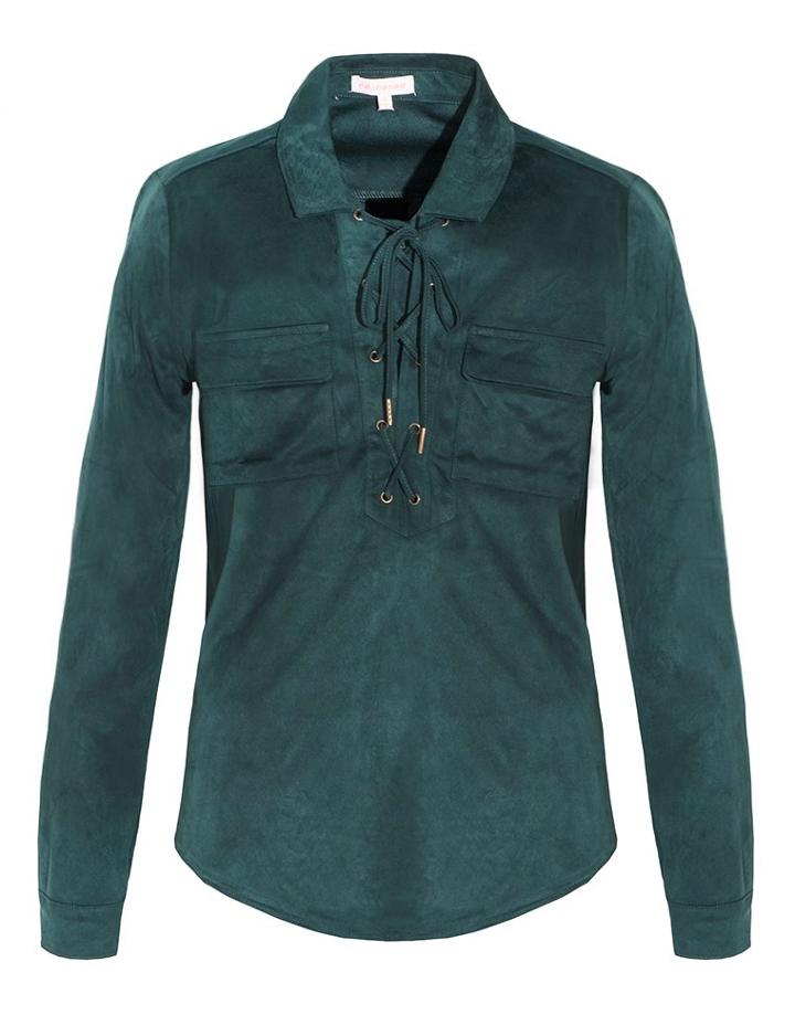 Pixie Market Dark Green Suede Lace Up Shirt