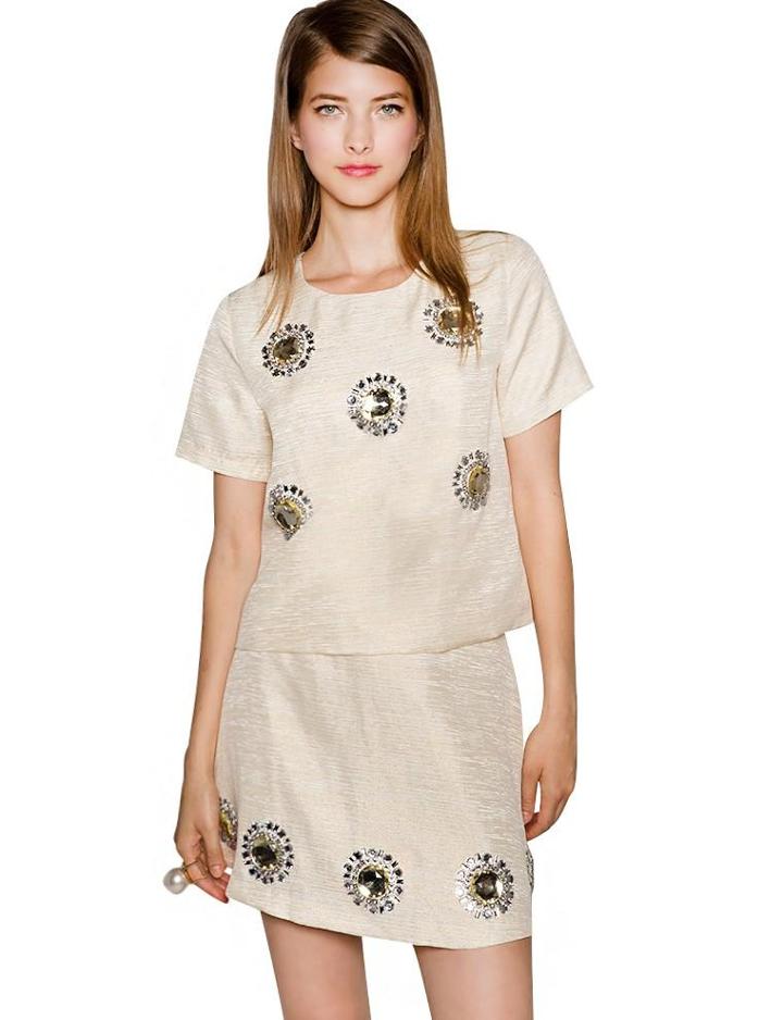 Pixie Market Gold Sun Bejeweled Top