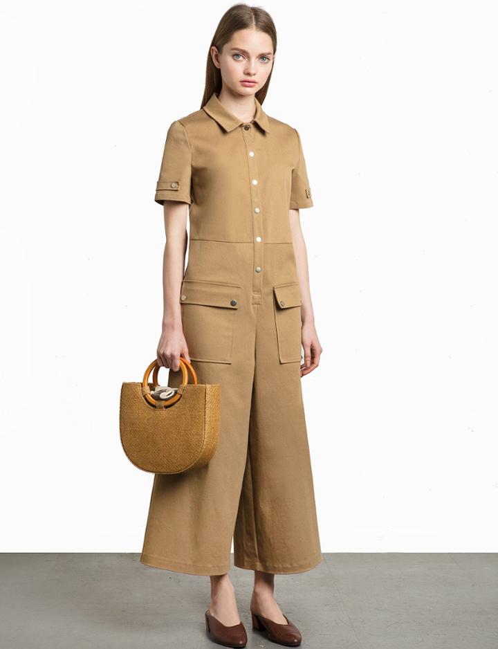 Pixie Market Khaki Snap Button Jumpsuit