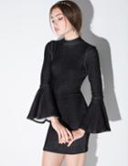 Pixie Market Black Ribbed Knit Bell Sleeve Dress