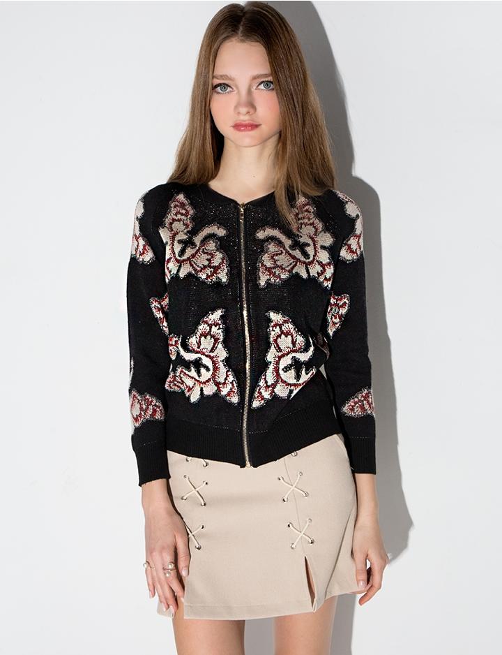 Pixie Market Jovonna Black Floral Metallic Cardigan
