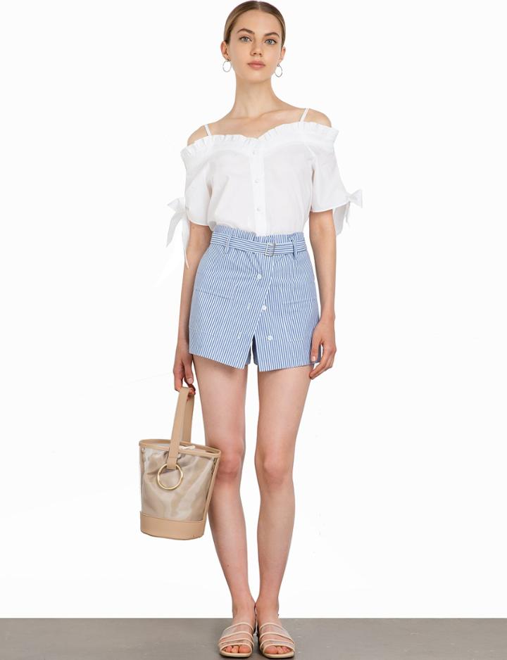 Pixie Market Pippa Ruffled Trim Sleeve Tie Shirt