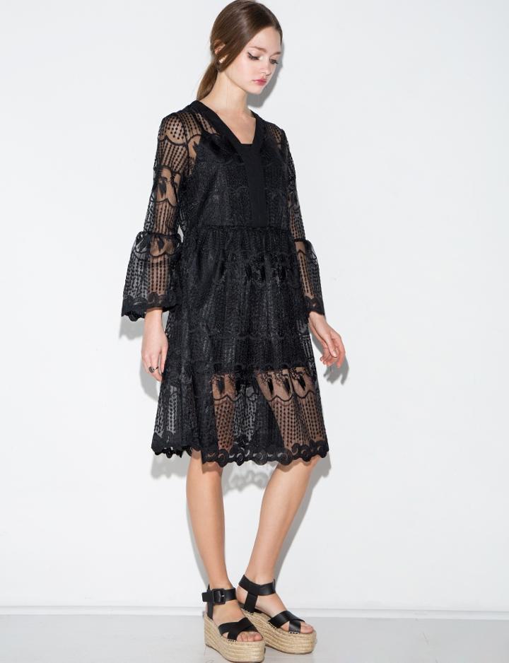 Pixie Market Black Oversize Lace Dress