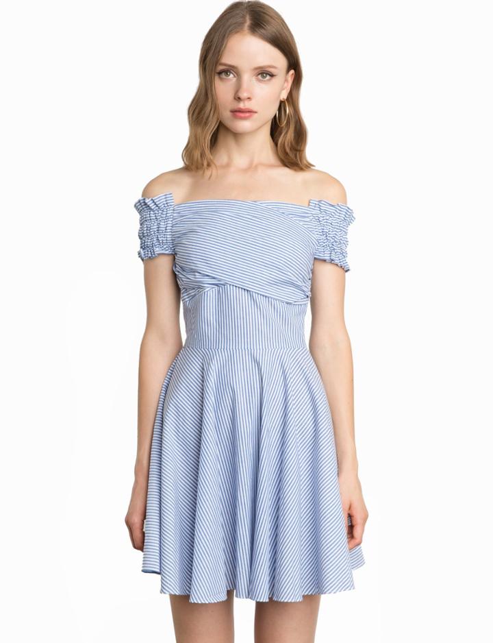 Pixie Market Mia Striped Smocked Sleeve Ots Dress