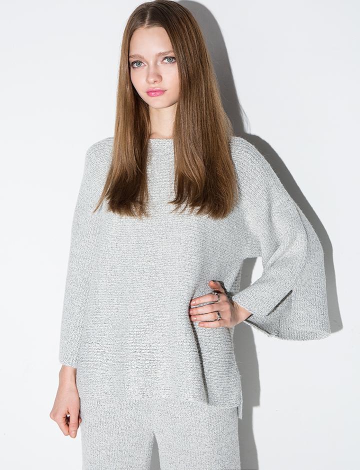 Pixie Market Grey Square Sleeve Ribbed Sweater