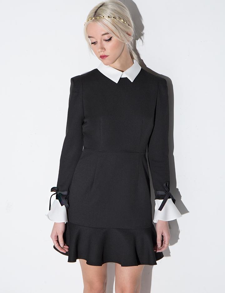 Pixie Market Black And White Collar Peplum Dress