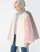 Pixie Market Pink Color Block Fur Coat