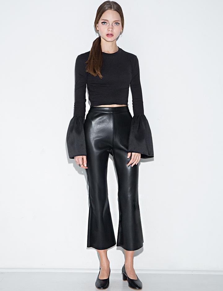 Pixie Market Black Leather Crop Flared Pants