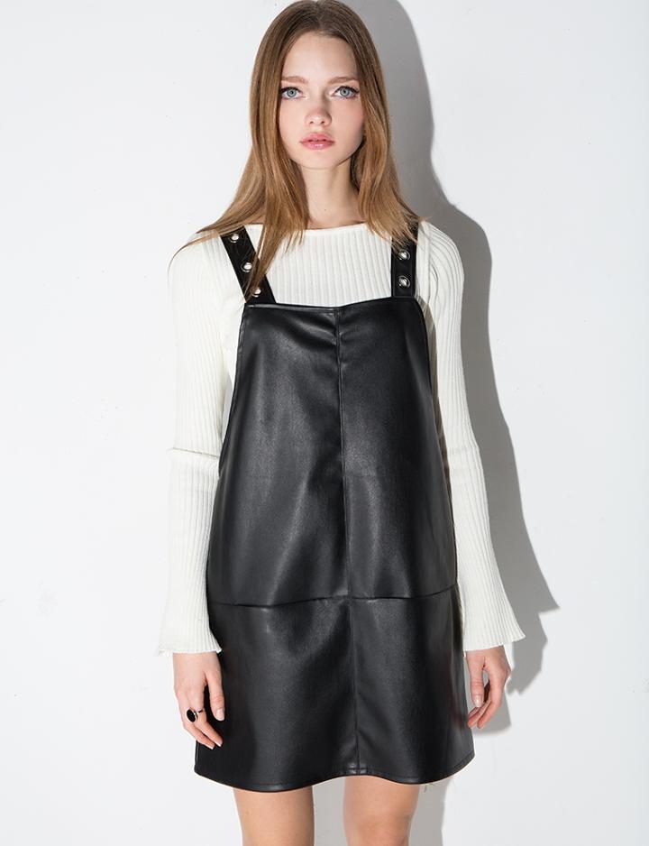 Pixie Market Black Leather Eyelet Pinafore Dress