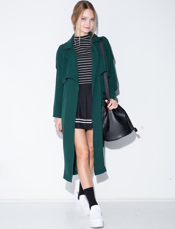 Pixie Market Dark Green Long Trench Jacket