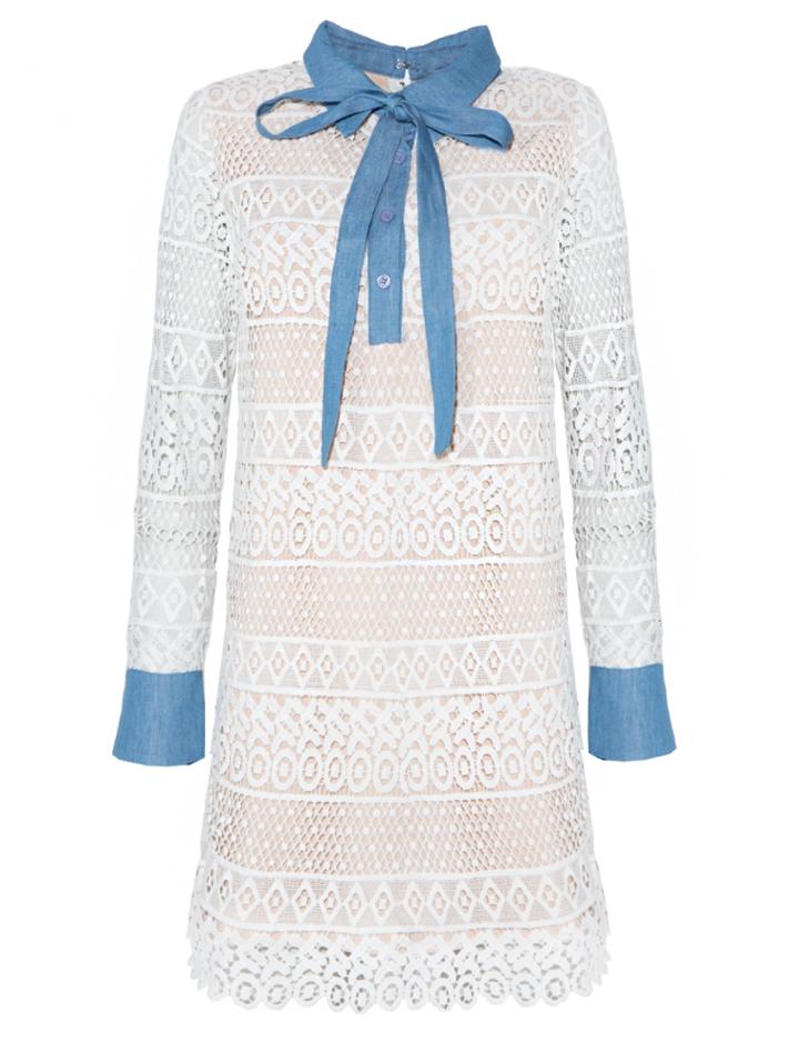 Pixie Market Lace Denim Bow Tie Dress