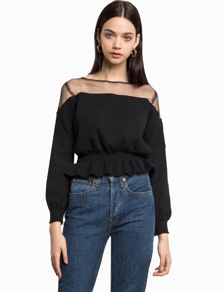 Pixie Market Mesh Peplum Knit Top