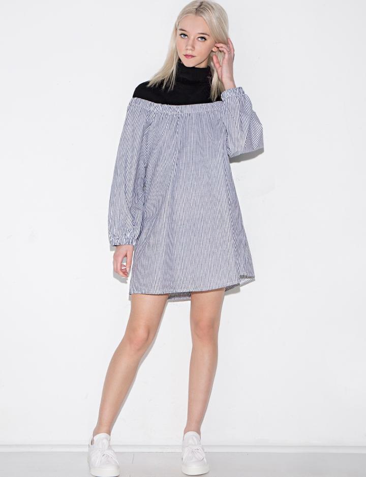 Pixie Market Mock Neck Layered Stripe Dress