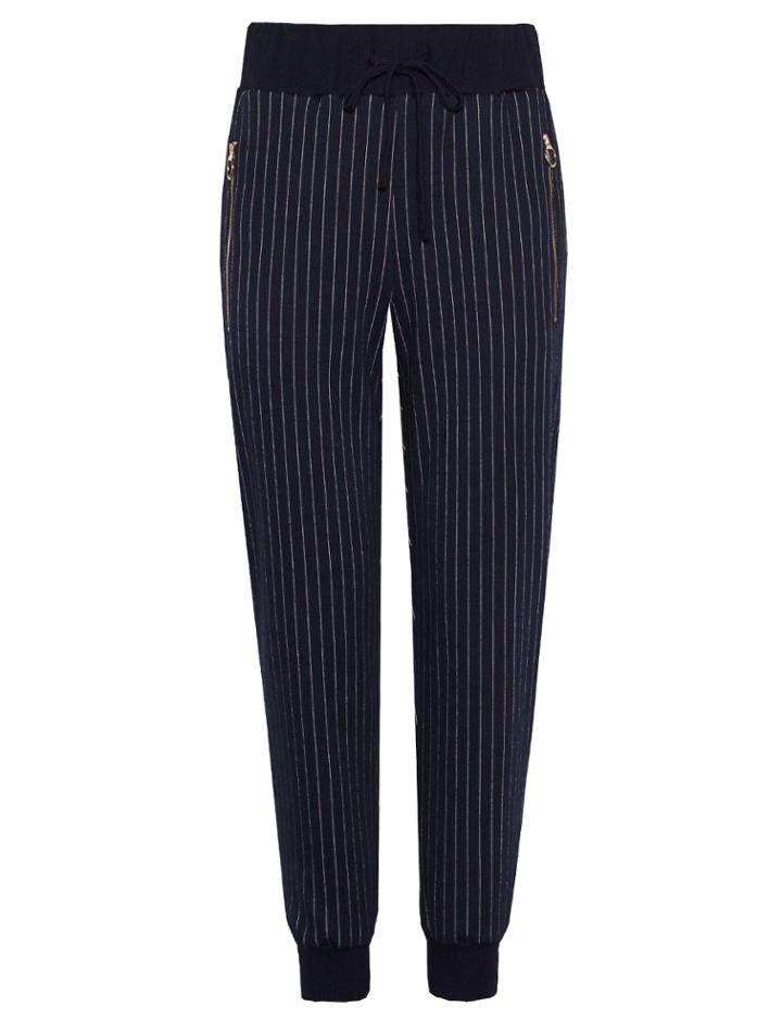 Pixie Market Navy Pinstripe Ring Zipper Sweatpants