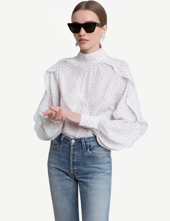 Pixie Market Jane Ruffle Sleeve Heart Dot Blouse