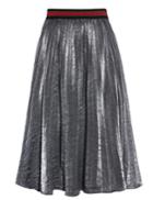 Pixie Market Grey Metallic Pleated Midi Skirt