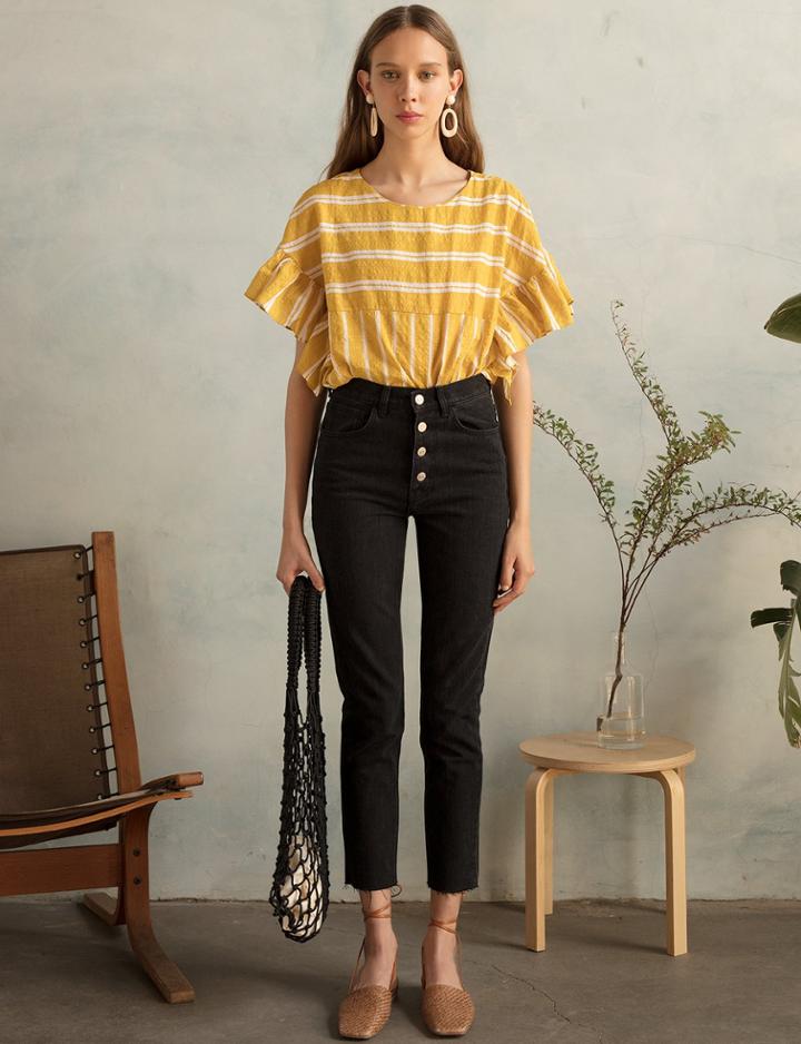 Pixie Market Tie Back Frill Yellow Stripe Top