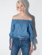 Pixie Market Chambray Sleeve Tie Off The Shoulder Top