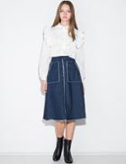 Pixie Market Denim Frayed Midi Skirt