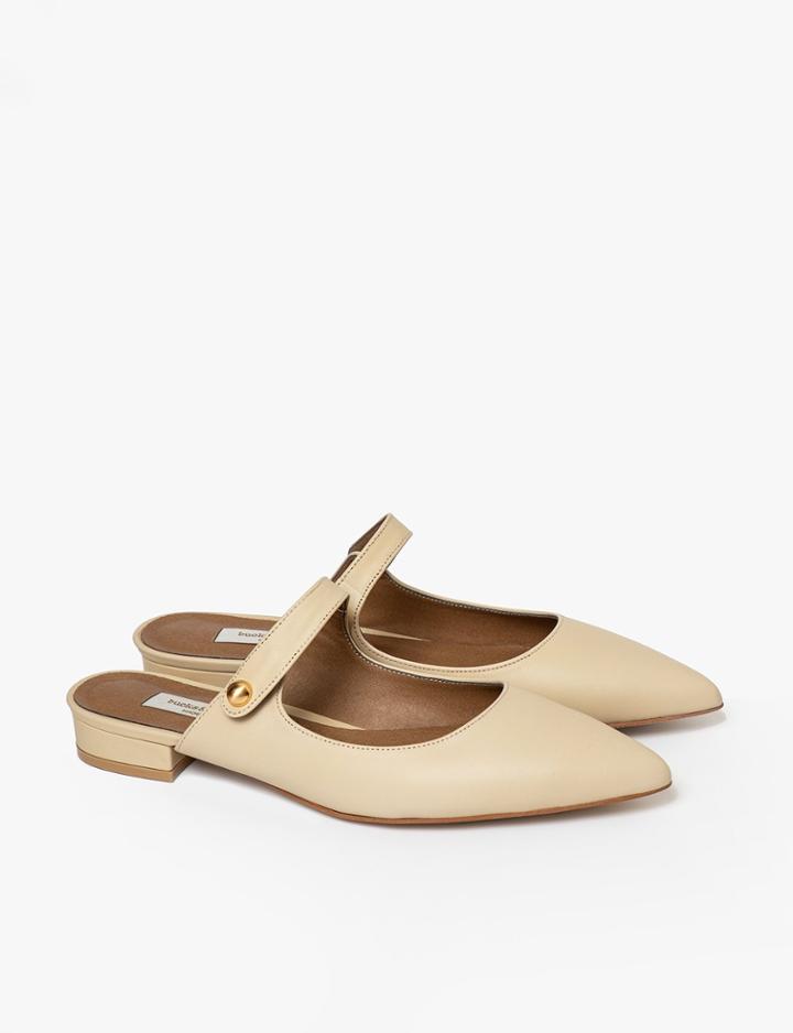 Pixie Market Beige Mary-jane Strap Pointy Flat Shoes