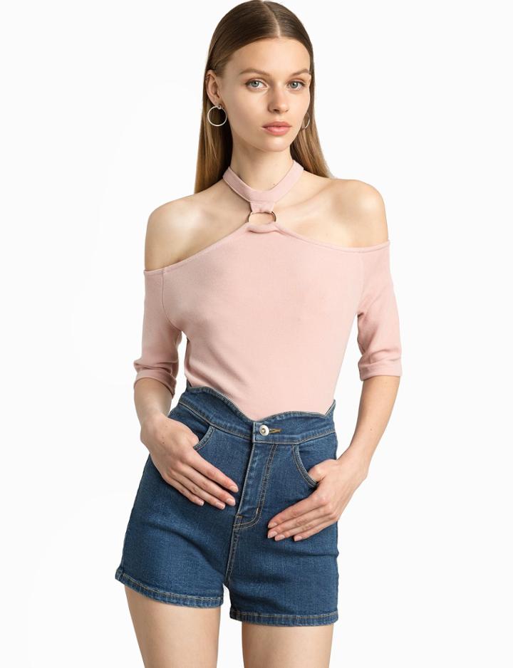 Pixie Market Blush Pink Ots Ring Top