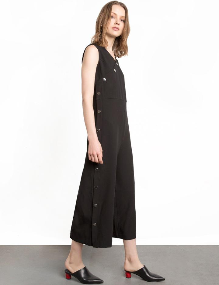 Pixie Market Black Snap Button Wide Leg Jumpsuit