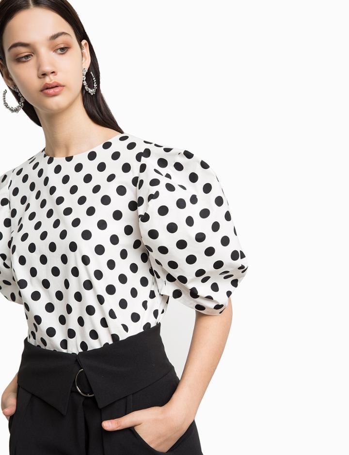 Pixie Market New Roma Polka Dot Puffy Sleeve Top