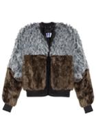 Pixie Market Tds Grey And Brown Faux Fur Bomber Jacket