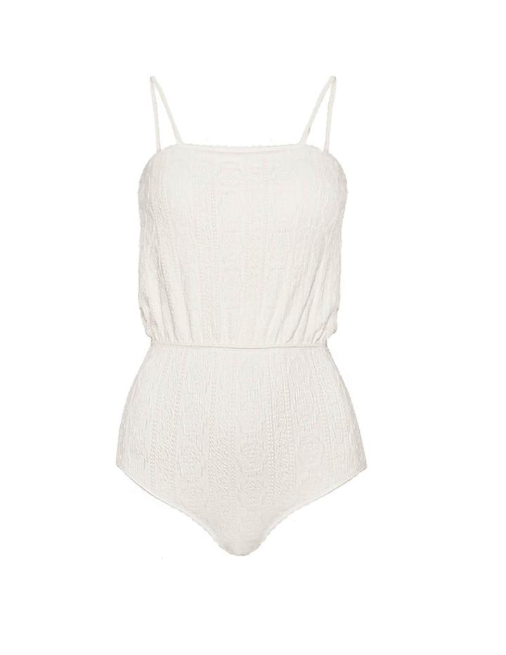 Pixie Market Textured Crinkled Ivory Swimsuit