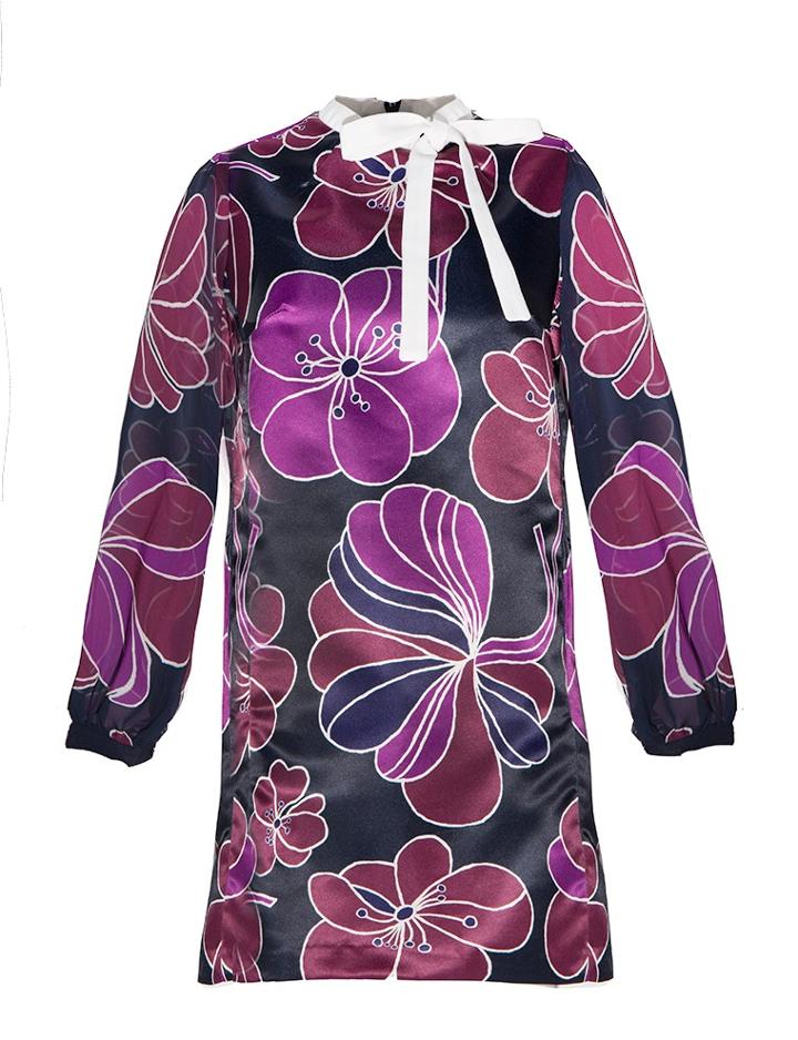 Pixie Market Burgundy Poppy Floral Neck Tie Dress