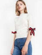Pixie Market Muse Striped Bow Tie Knit Top