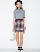 Pixie Market Burgundy And Ivory Knit Fringe Skirt