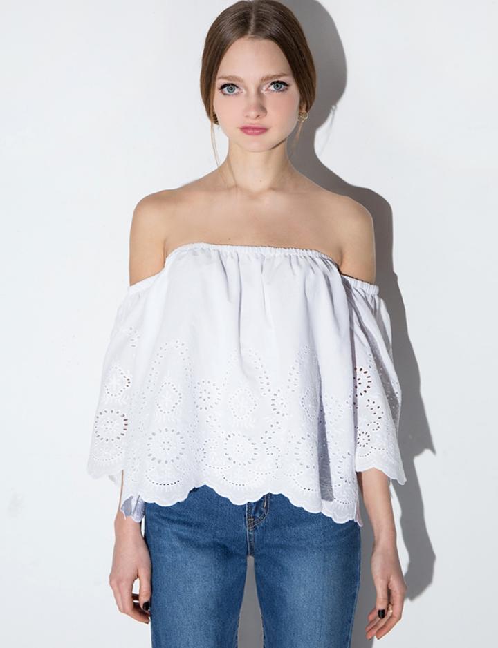 Pixie Market White Eyelet Off The Shoulder Top
