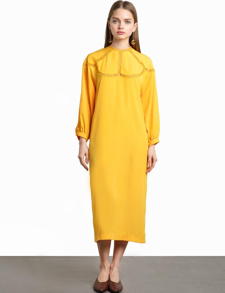 Pixie Market Marigold Yellowsatin Maxi Dress