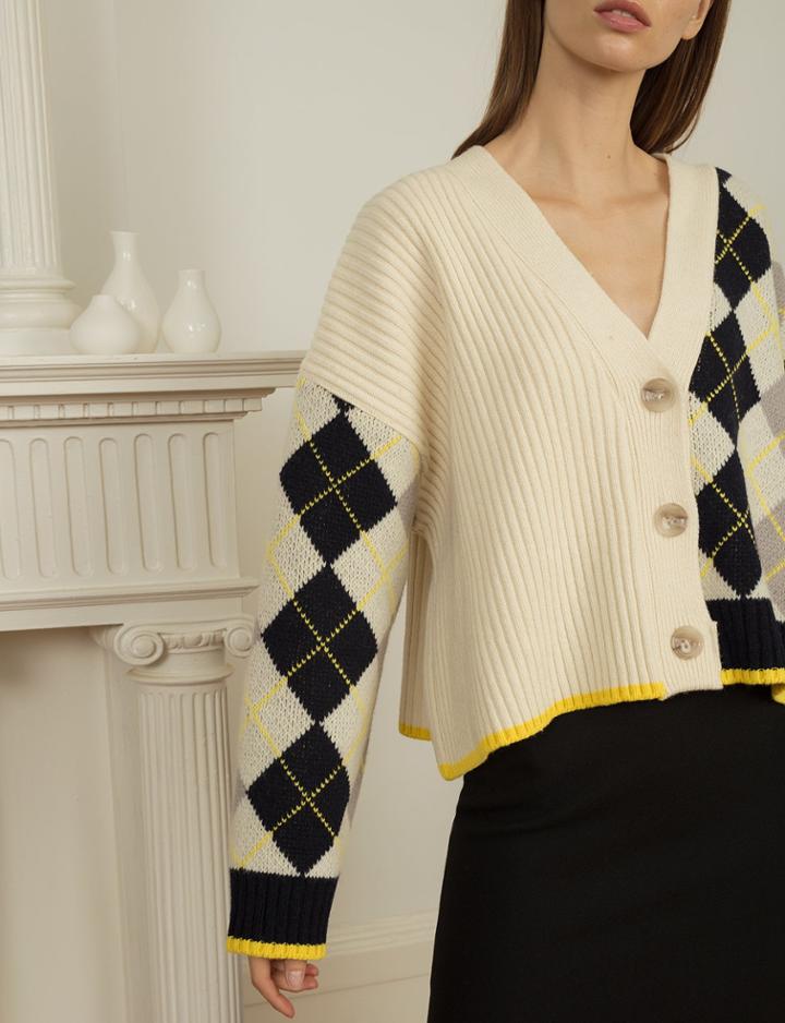 Pixie Market Argyle Color Blocked Cardigan