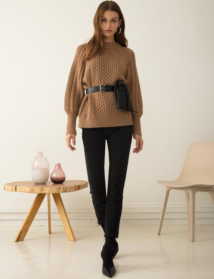 Pixie Market Cable-knit Puffy Sleeve Sweater