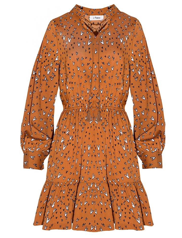 Pixie Market Brown Printed Tassel Tie Skater Dress