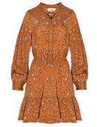 Pixie Market Brown Printed Tassel Tie Skater Dress