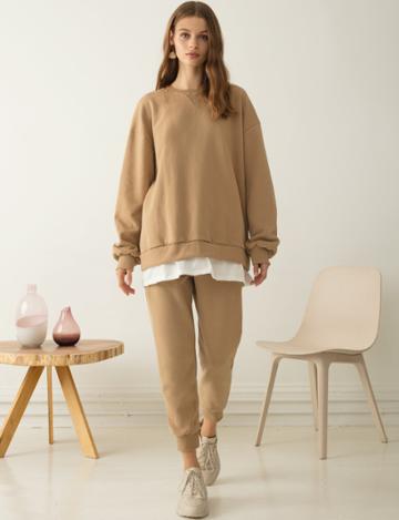 Pixie Market Tan Sweatshirt And Pant Set