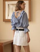 Pixie Market Gingham Ruffled Back Tie Top