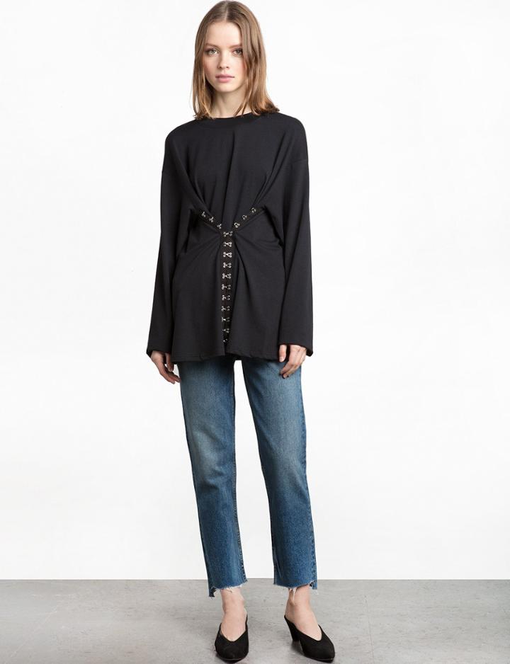 Pixie Market Corset Hook Black Long Sleeve Tee