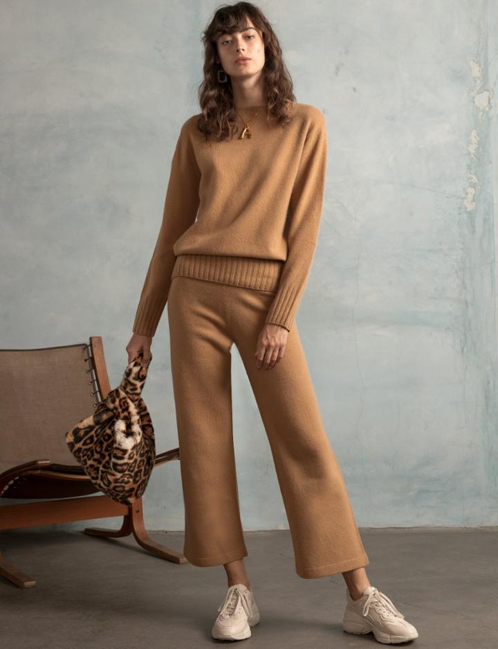 Pixie Market Brown Knit Matching Sweater And Pant Set